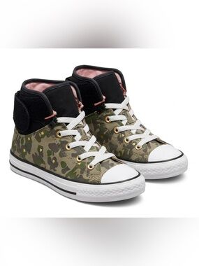Girls Converse Camo Lace High Tops Size 2 | Kids High-Top Sneakers w/ Side Zip